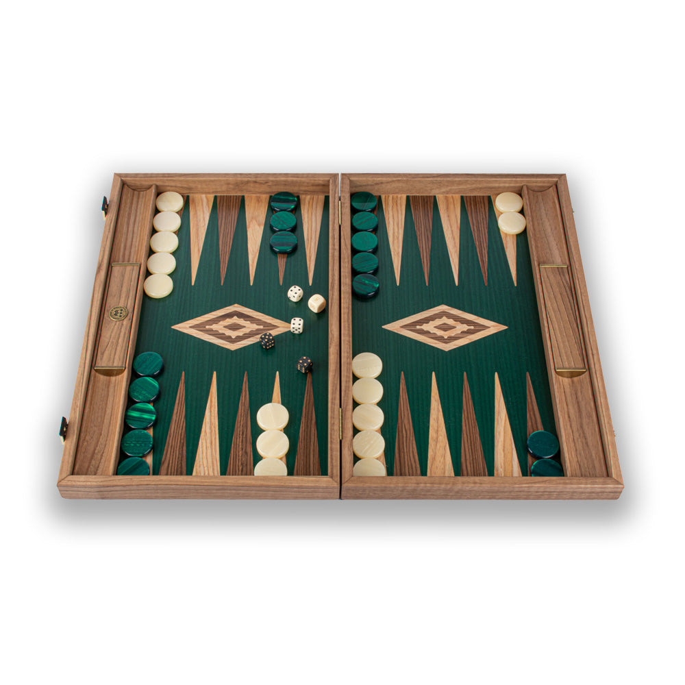 Manopoulos Walnut with Green Oak Luxury Backgammon Set