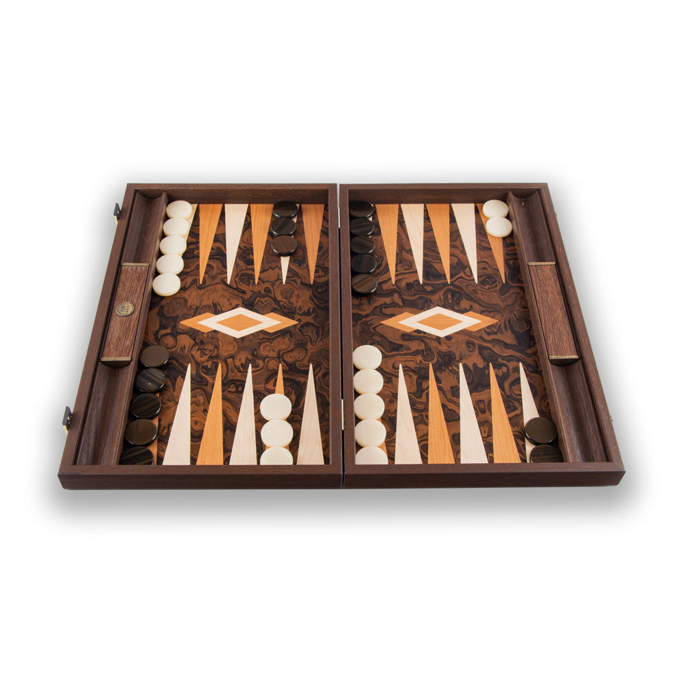 Manopoulos Californian Walnut Burl Luxury Backgammon Set