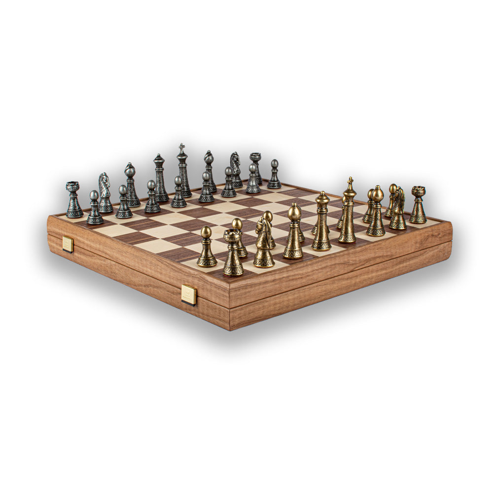 Manopoulos – Brass Pewter Staunton Chess set & Board