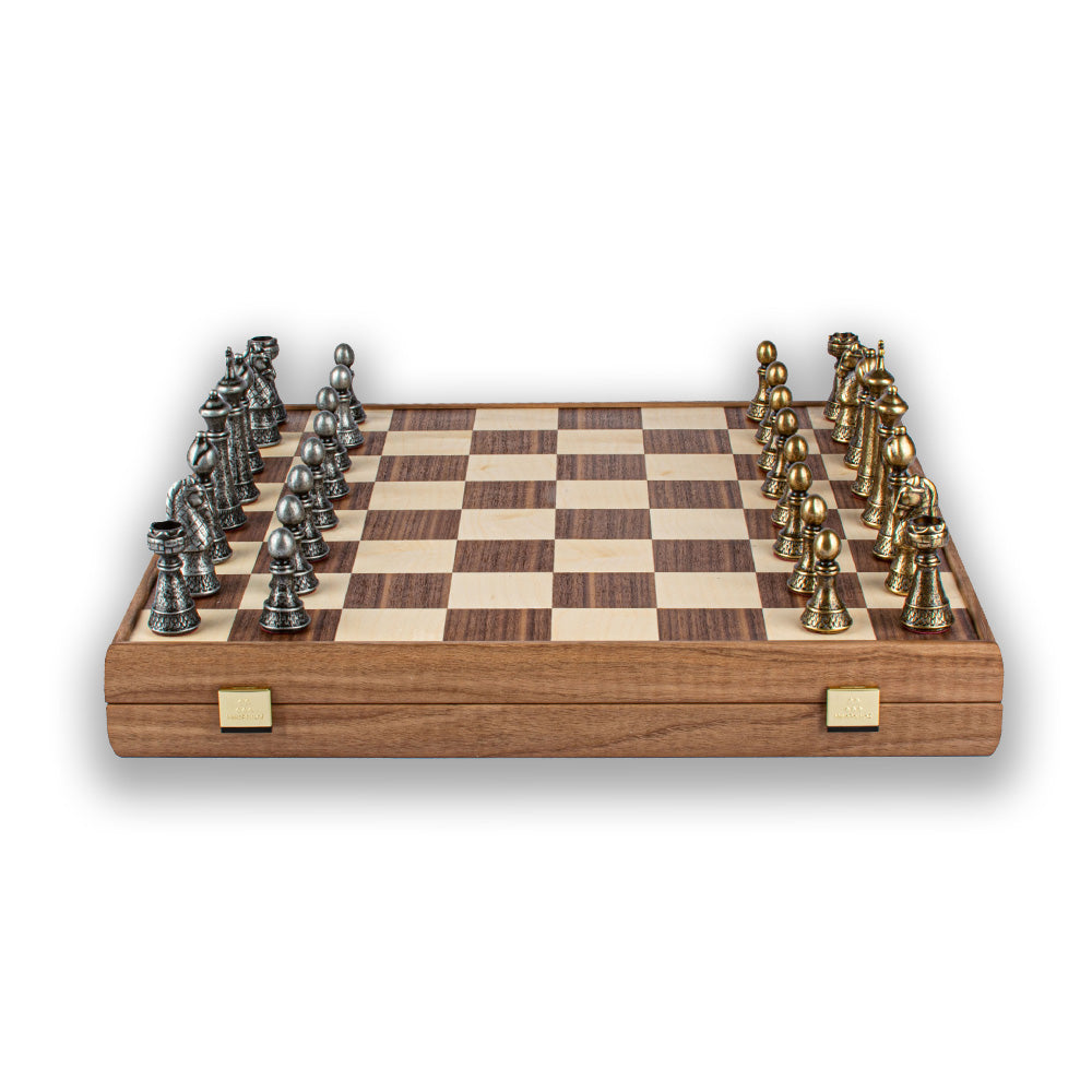 Manopoulos – Brass Pewter Staunton Chess set & Board