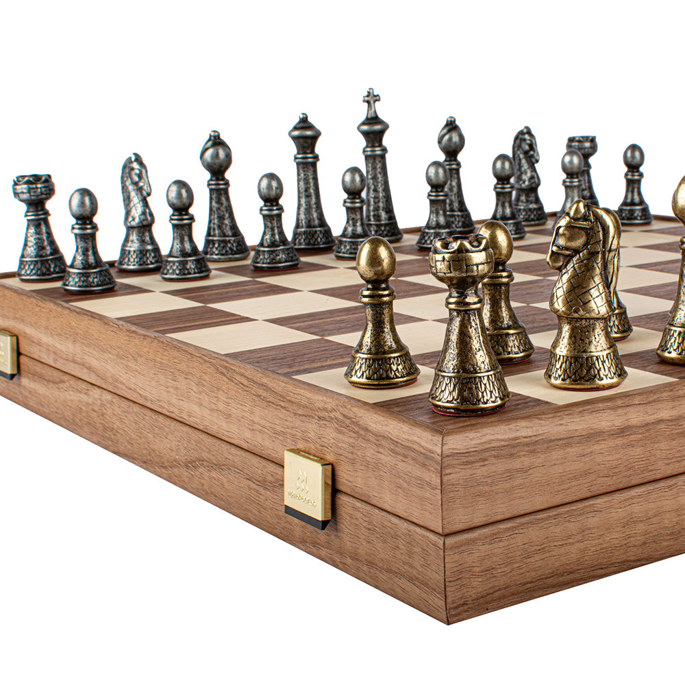 Manopoulos – Brass Pewter Staunton Chess set & Board