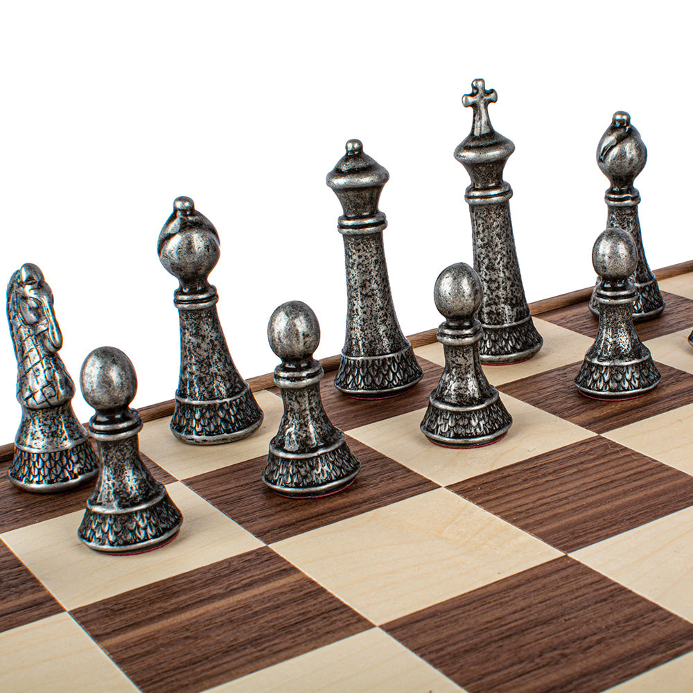 Manopoulos – Brass Pewter Staunton Chess set & Board