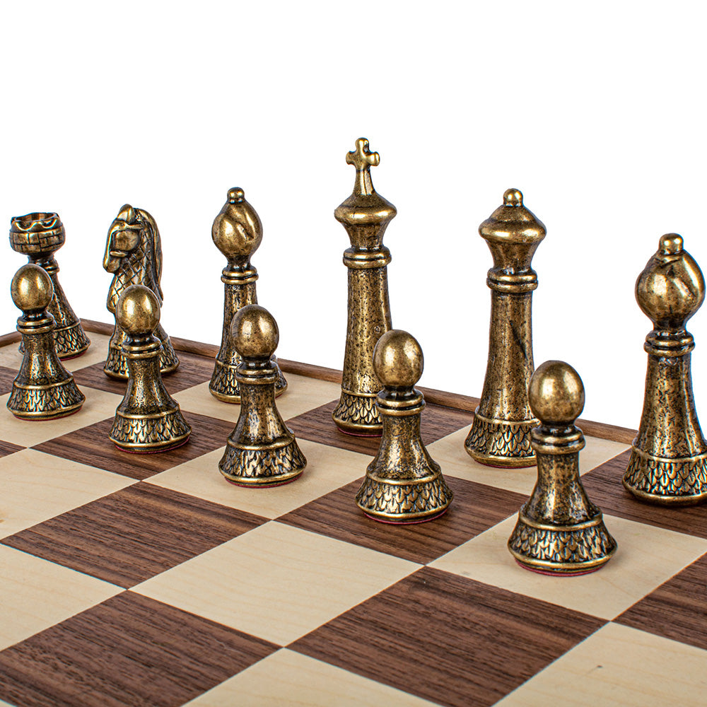 Manopoulos – Brass Pewter Staunton Chess set & Board