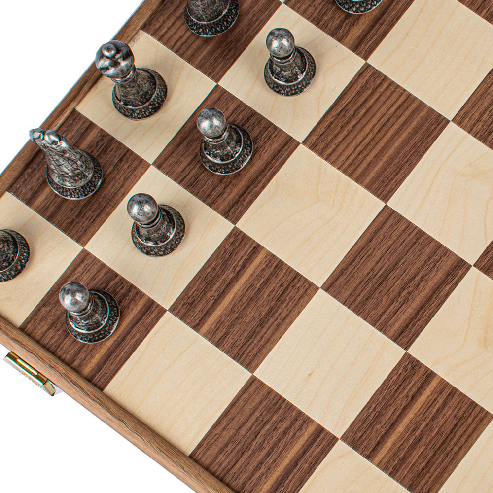 Manopoulos – Brass Pewter Staunton Chess set & Board