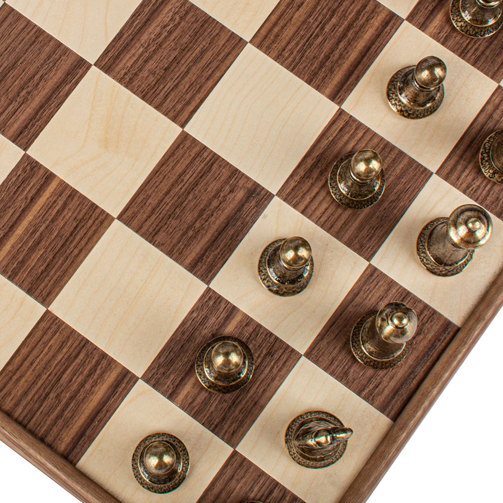 Manopoulos – Brass Pewter Staunton Chess set & Board