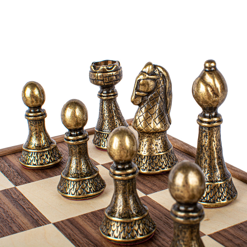 Manopoulos – Brass Pewter Staunton Chess set & Board