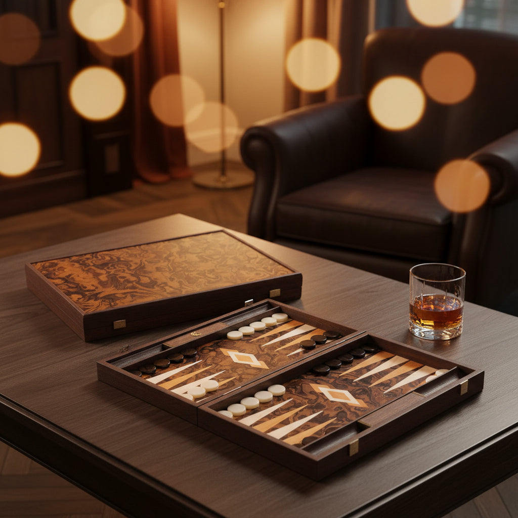 Manopoulos Californian Walnut Burl Luxury Backgammon Set