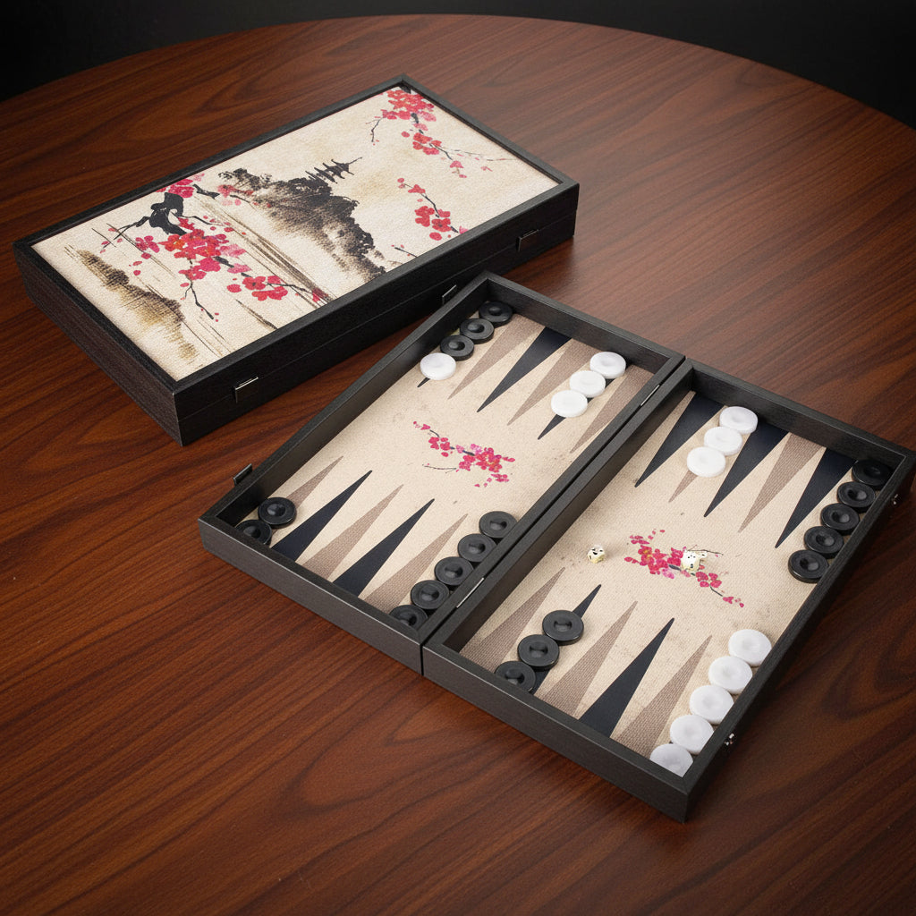Manopoulos Oriental Cherry Blossom Art Premium Backgammon Set
