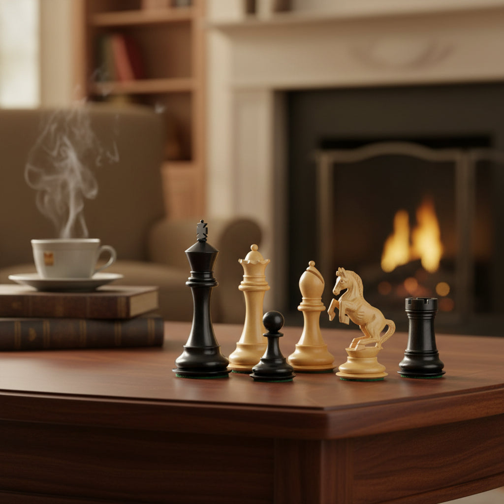 Uber Alexander Knight Ebony Wood Chess Pieces & Box – 4″ King