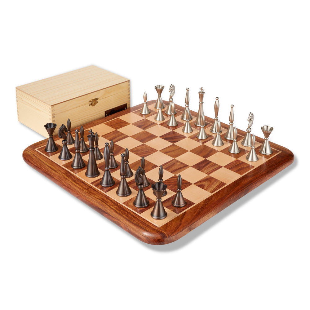 Art Deco Brass Chess Pieces & Box