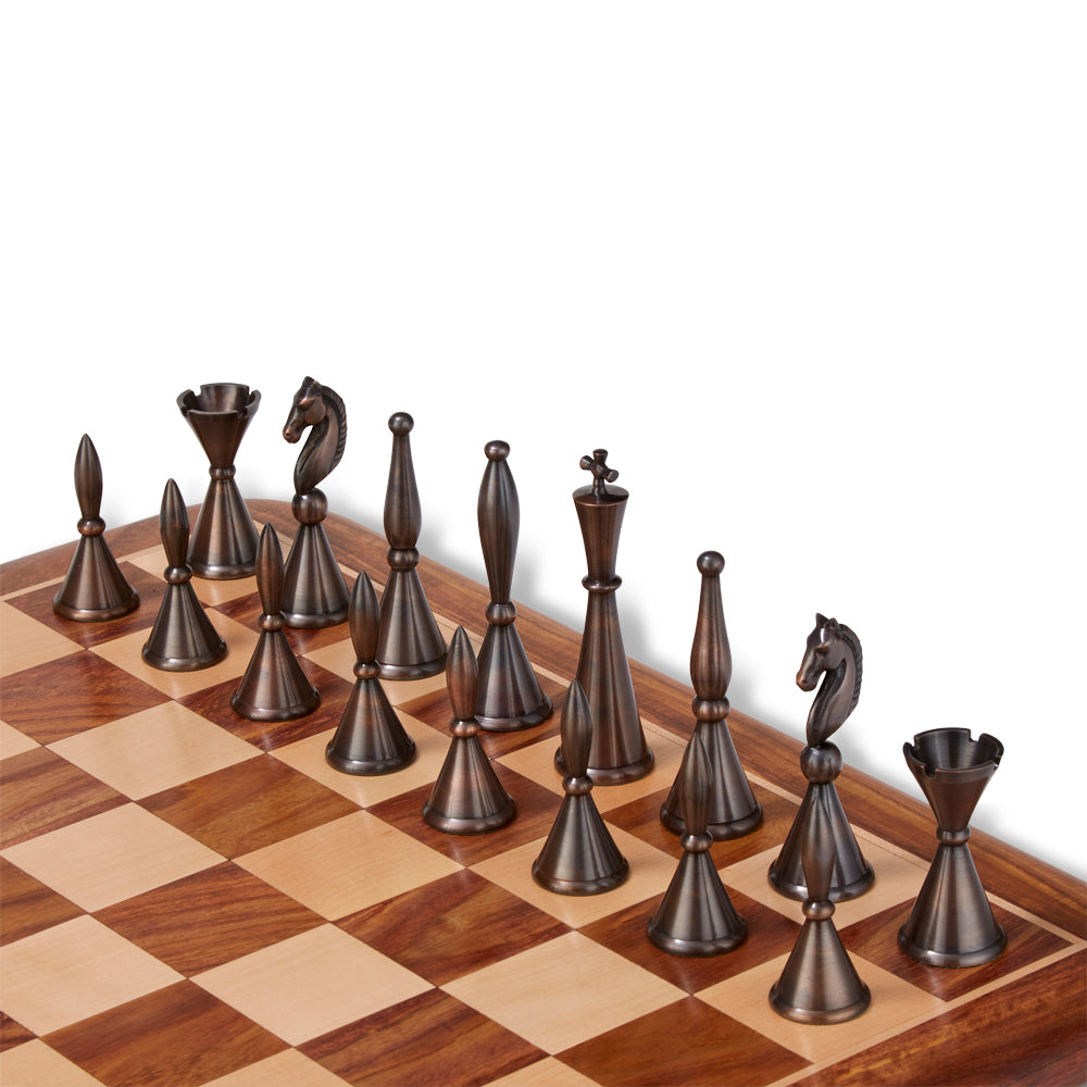 Art Deco Brass Chess Pieces & Box