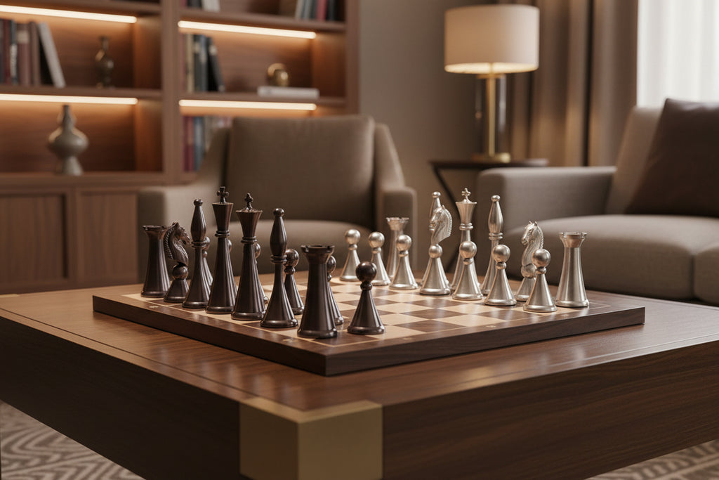 Art Deco Brass Chess Pieces & Box