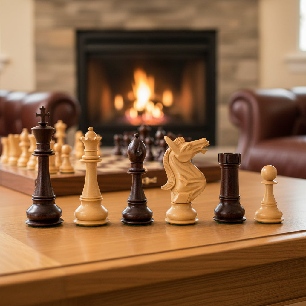 Uber Napoleon Rosewood Chess Pieces & Box - 6"