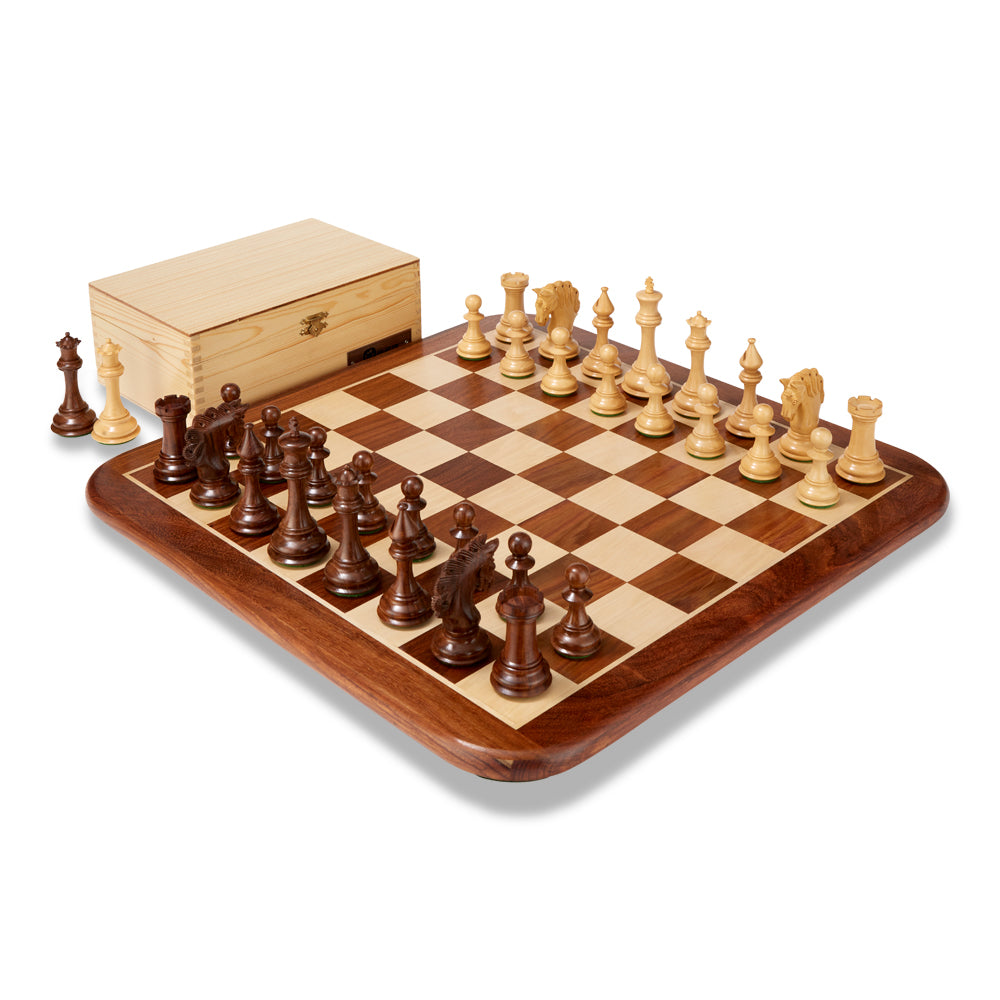 Tilted Mayfield Sheesham Chess Pieces & Box – 4″ King