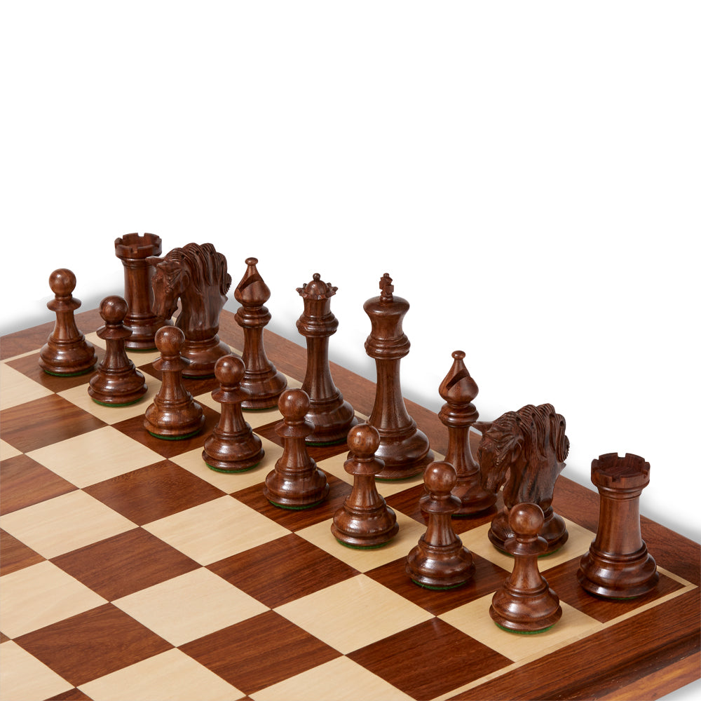 Tilted Mayfield Sheesham Chess Pieces & Box – 4″ King