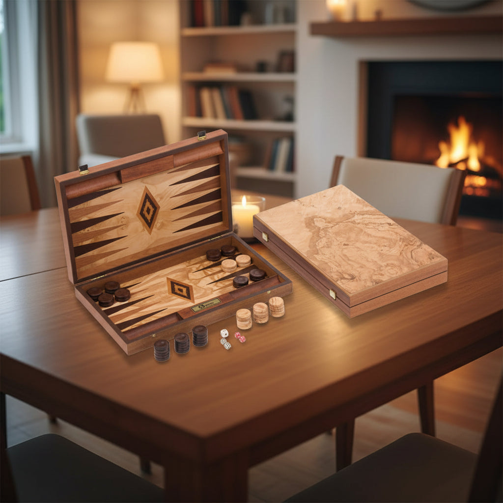 Uber Olive Burl Backgammon Set