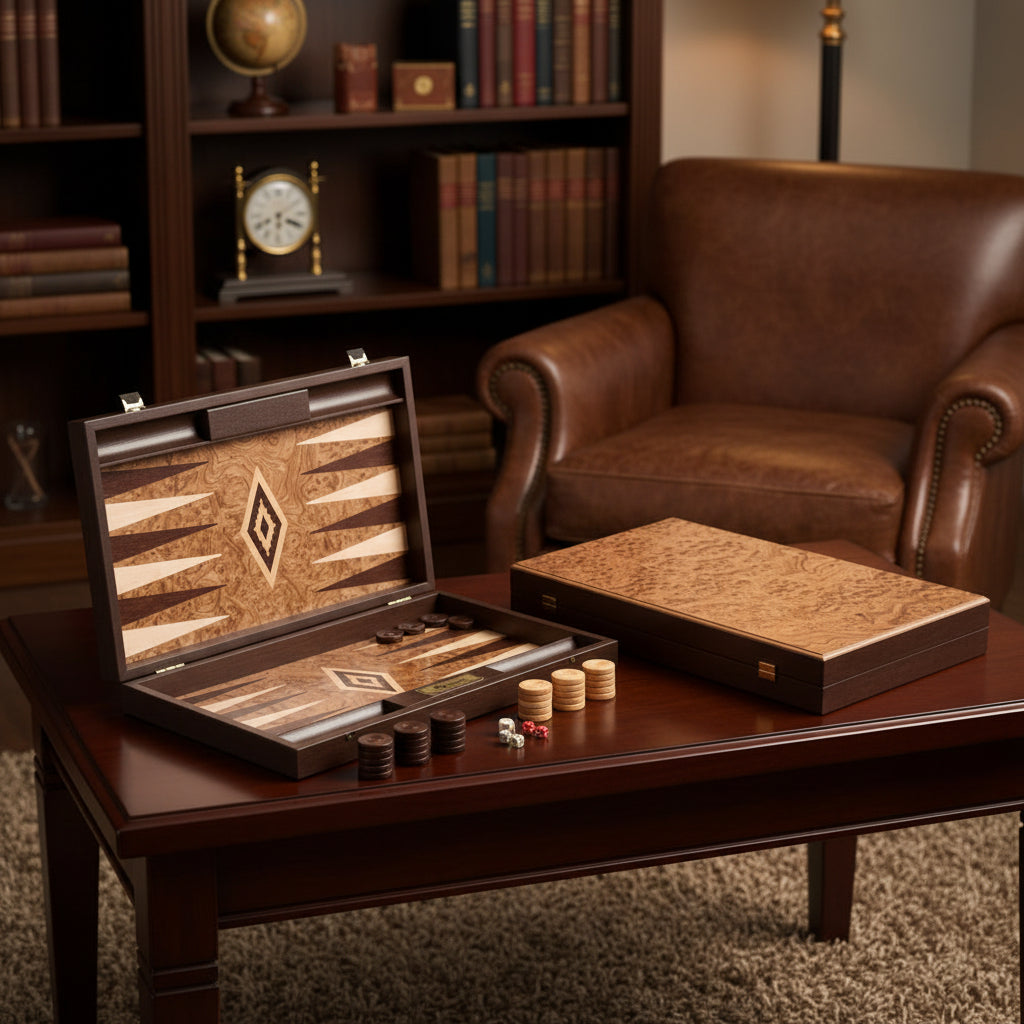Uber Walnut Burl Backgammon Set
