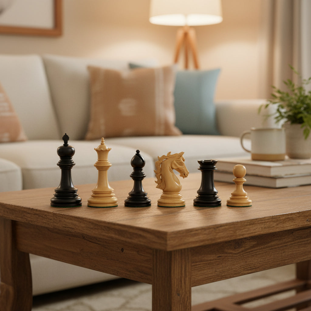 Umbrella Boxwood Chess Pieces & Box – 4″ King