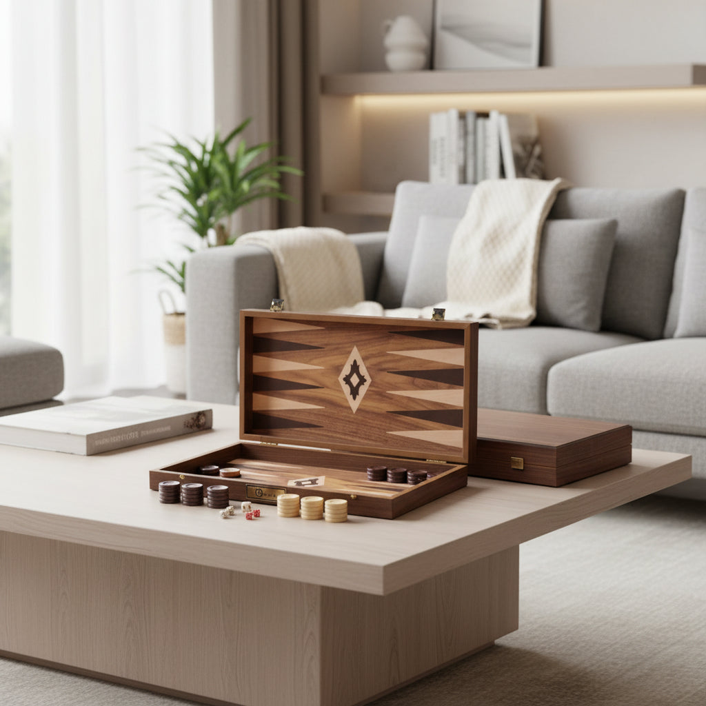 Walnut Veneer Backgammon Set