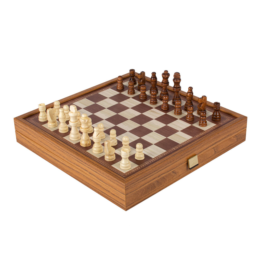 Manopoulos - Classic 4 in 1 Combo Games Set in Walnut replica wooden case