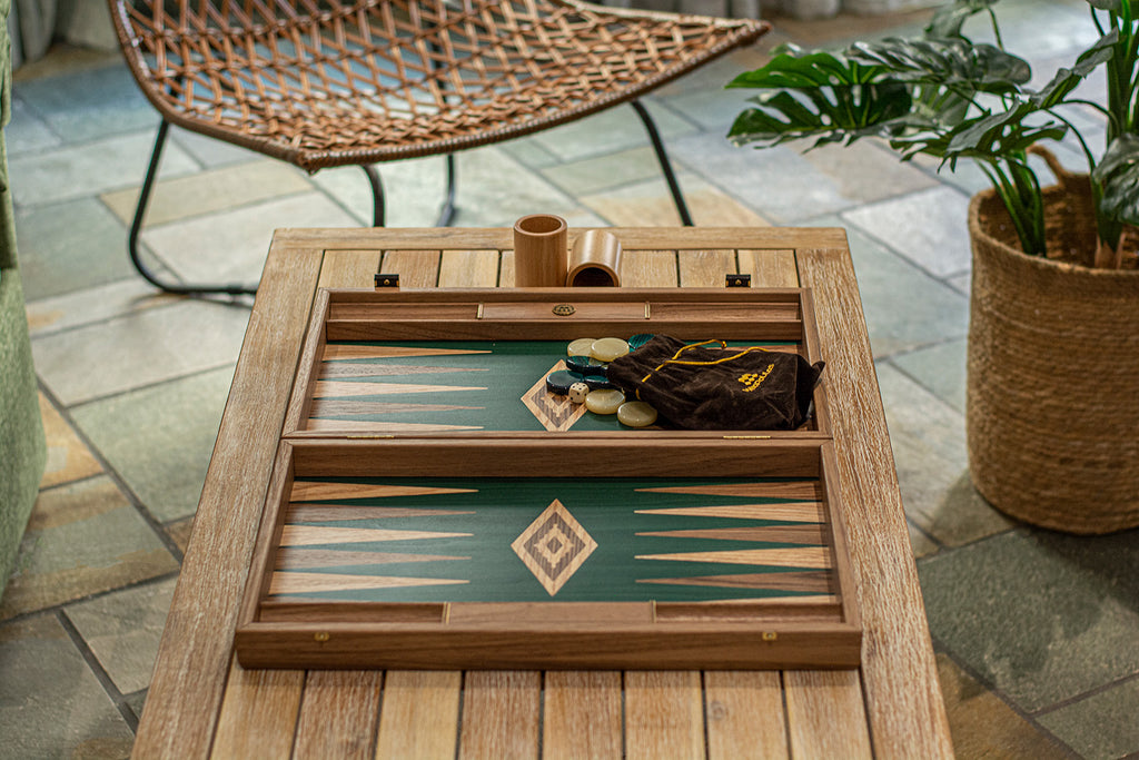 Manopoulos Walnut with Green Oak Luxury Backgammon Set