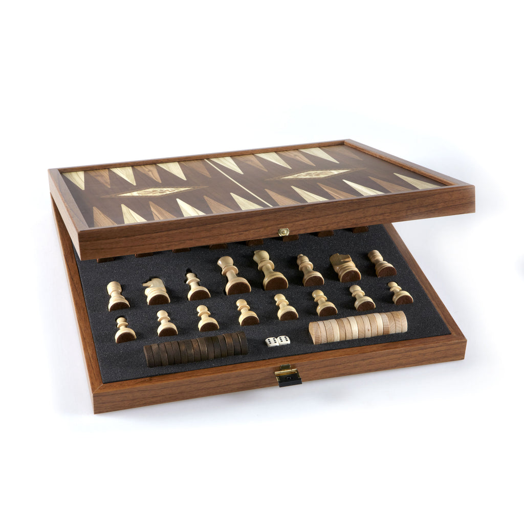 Manopoulos - Classic 2-in-1 Combo Games Set in Walnut replica wooden case (Large)