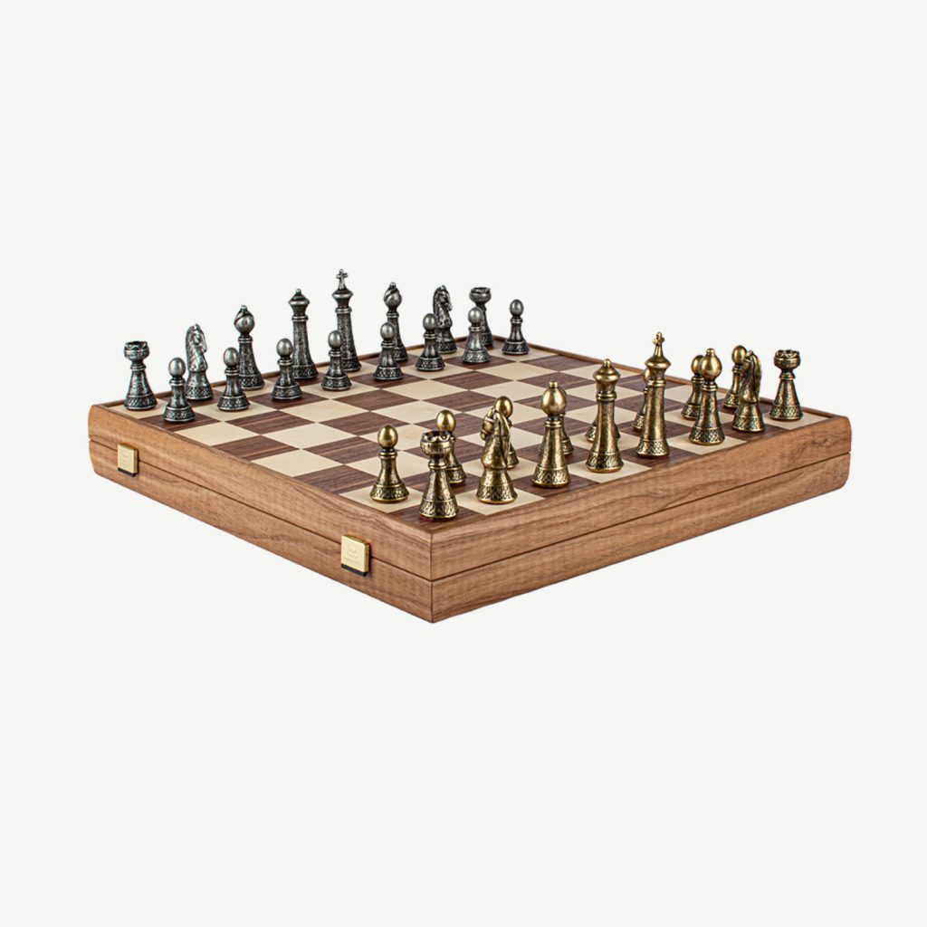 Manopoulos – Premium Brass Pewter Staunton Chess set - Uber Games